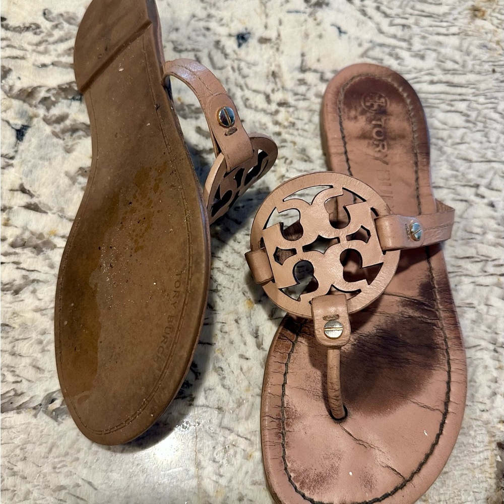 Tory Burch Make Up Tan Leather Thong Sandals Miller 8 - Picture 4 of 5